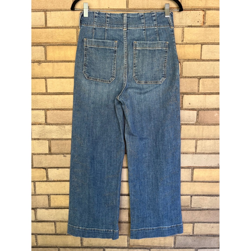 Anthropologie Maeve The Colette Wide Leg Crop Jeans Studded Embellished Blue 27 - Picture 4 of 6